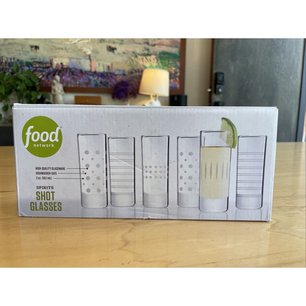 Food Network Set Of 6 Shot Glasses Brand New 2oz Dishwasher Safe NEW IN BOX